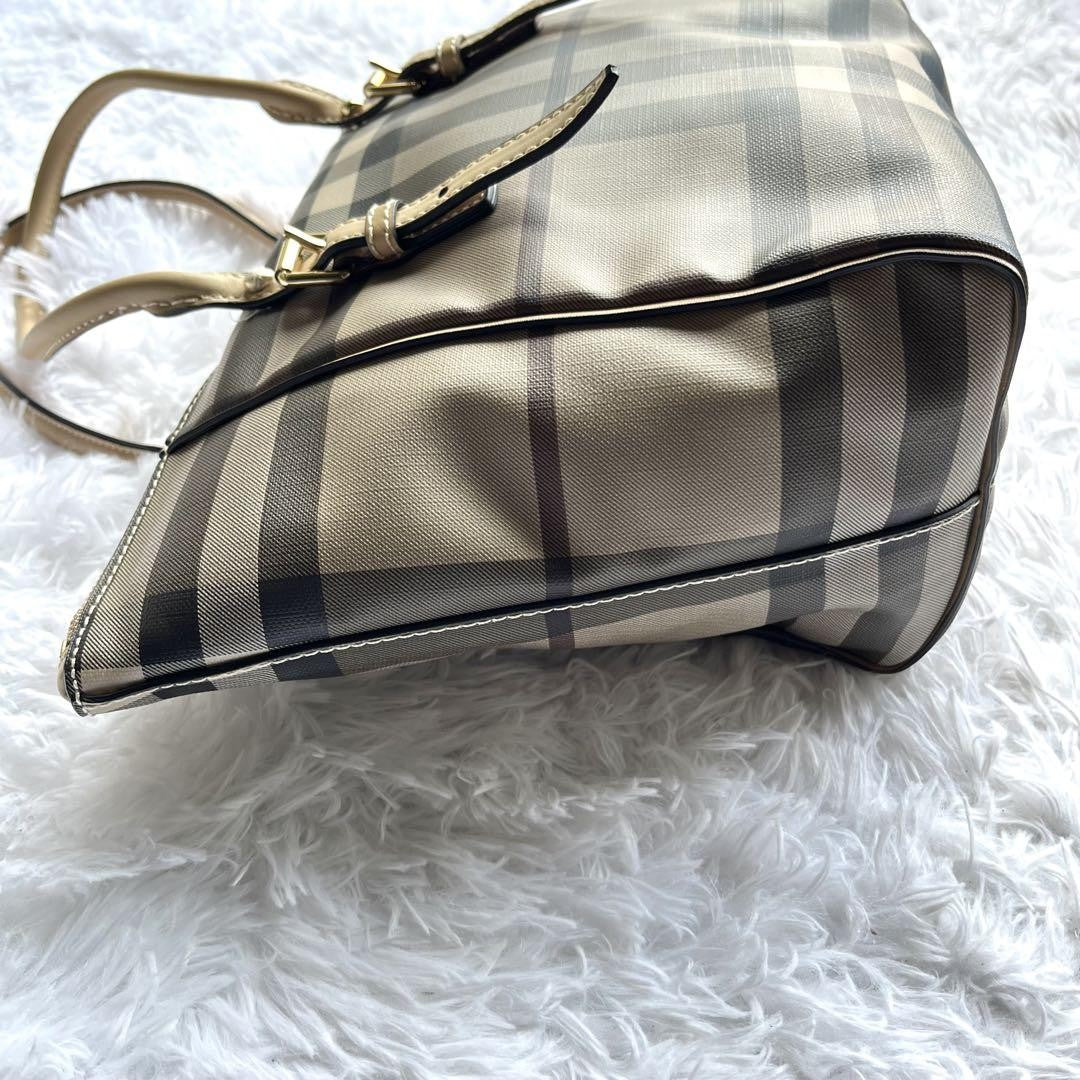 BURBERRY Hand Bag Tote Purse Nova Check PVC Leather Beige Authentic