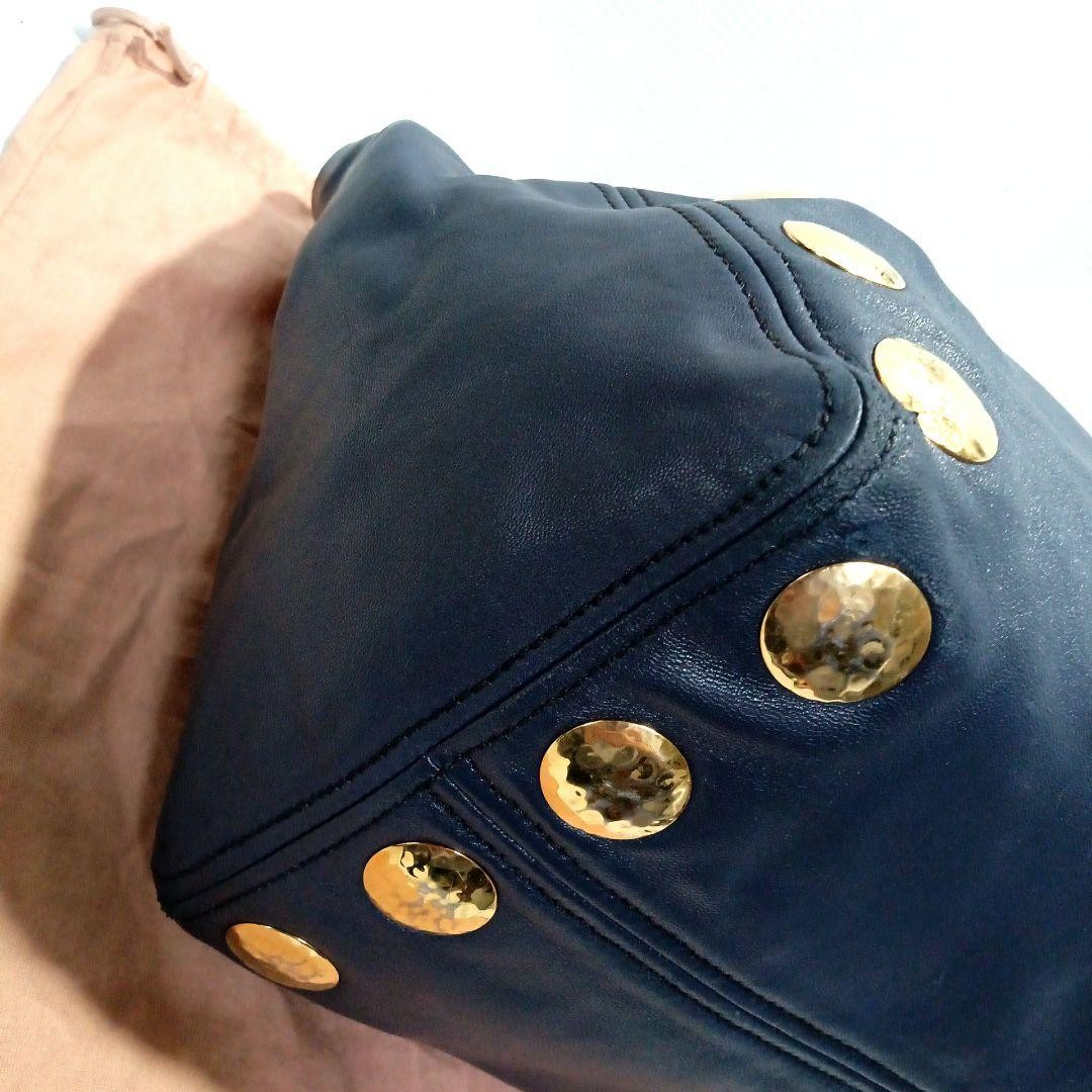 MIU MIU Hand Shoulder Bag Tote Purse 2way Logo Navy Gold Authentic