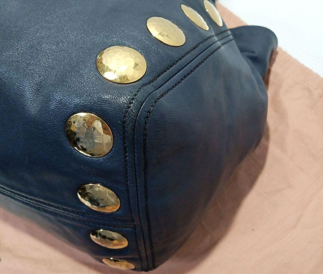 MIU MIU Hand Shoulder Bag Tote Purse 2way Logo Navy Gold Authentic