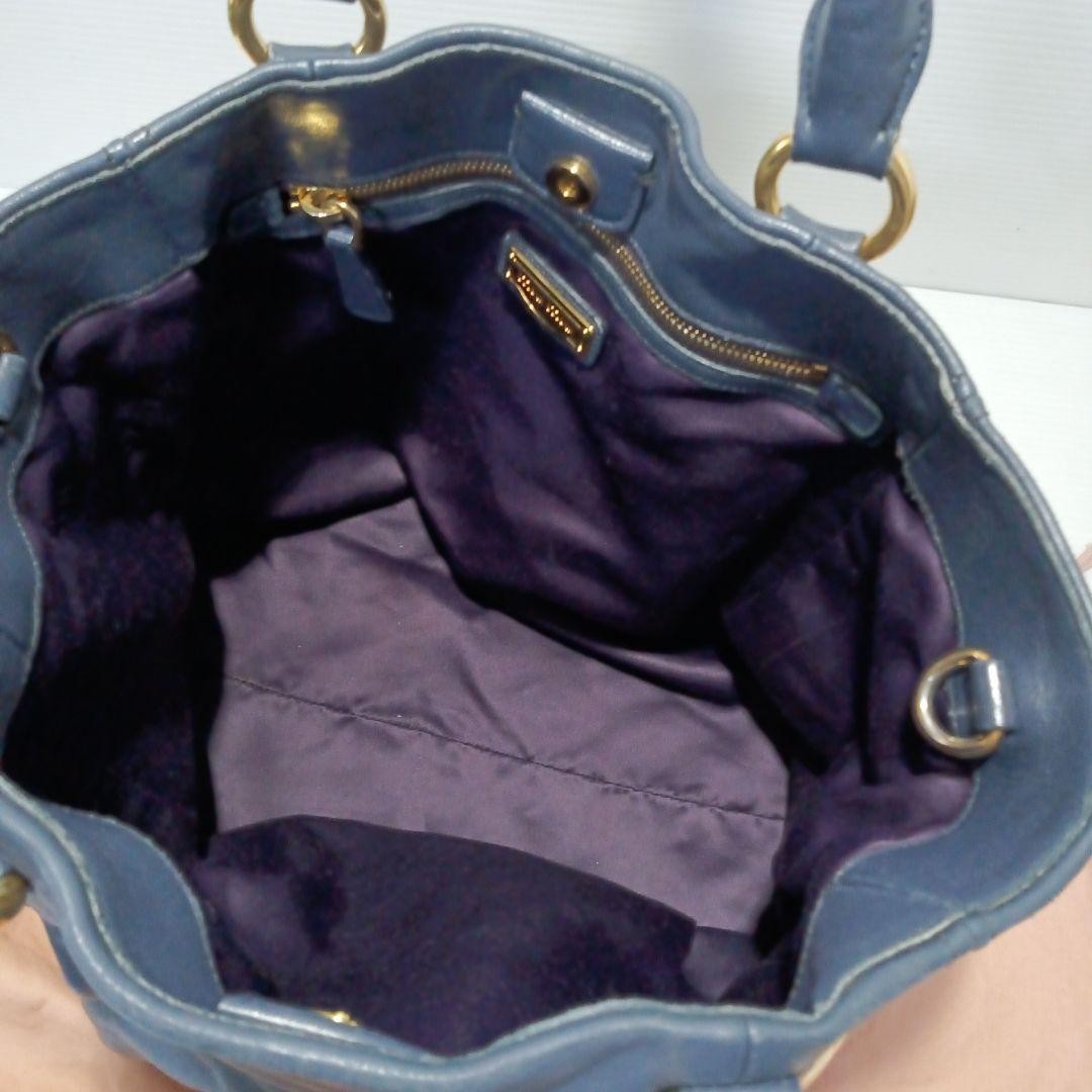 MIU MIU Hand Shoulder Bag Tote Purse 2way Logo Navy Gold Authentic