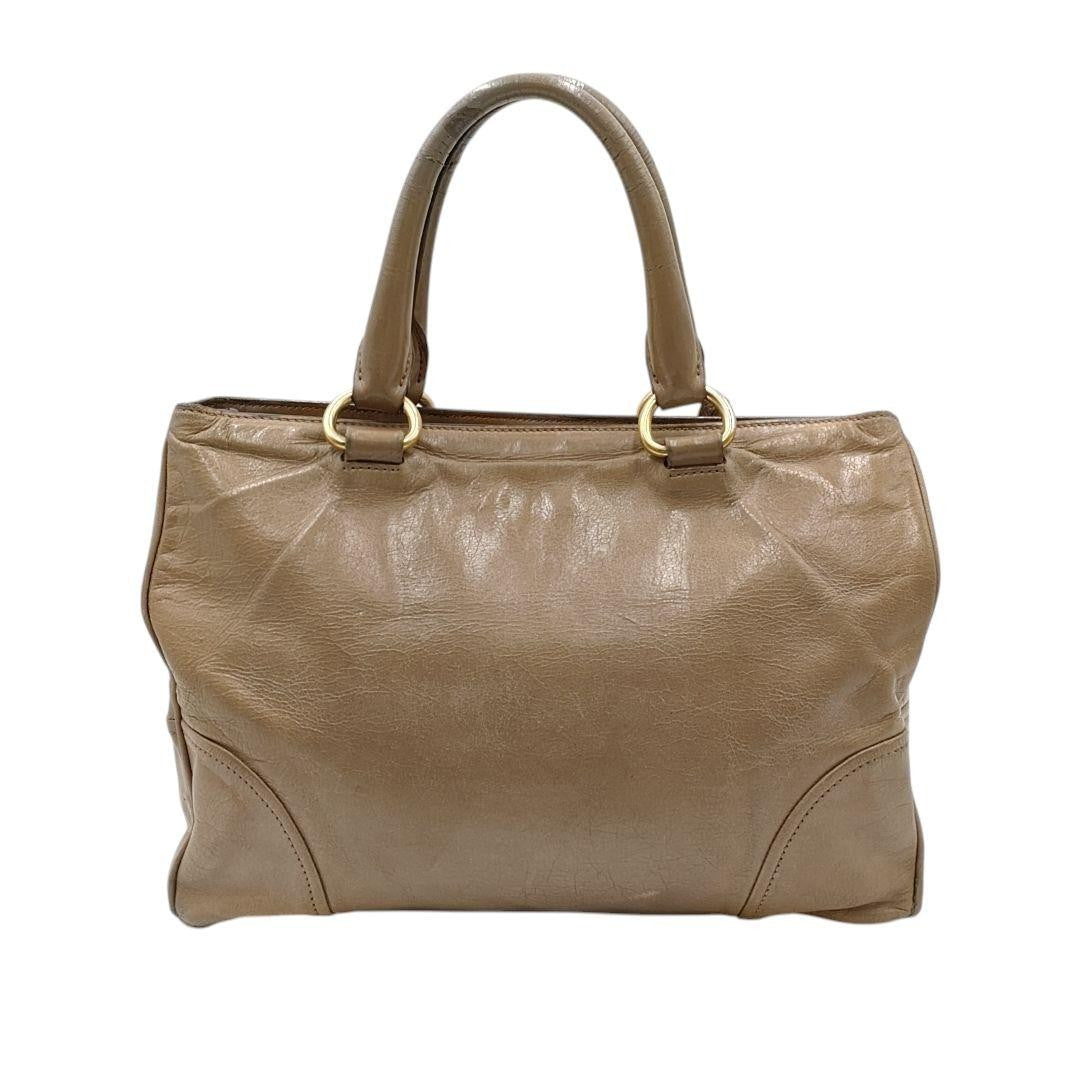 PRADA Hand Bag Tote Purse Leather Mocha Beige Authentic