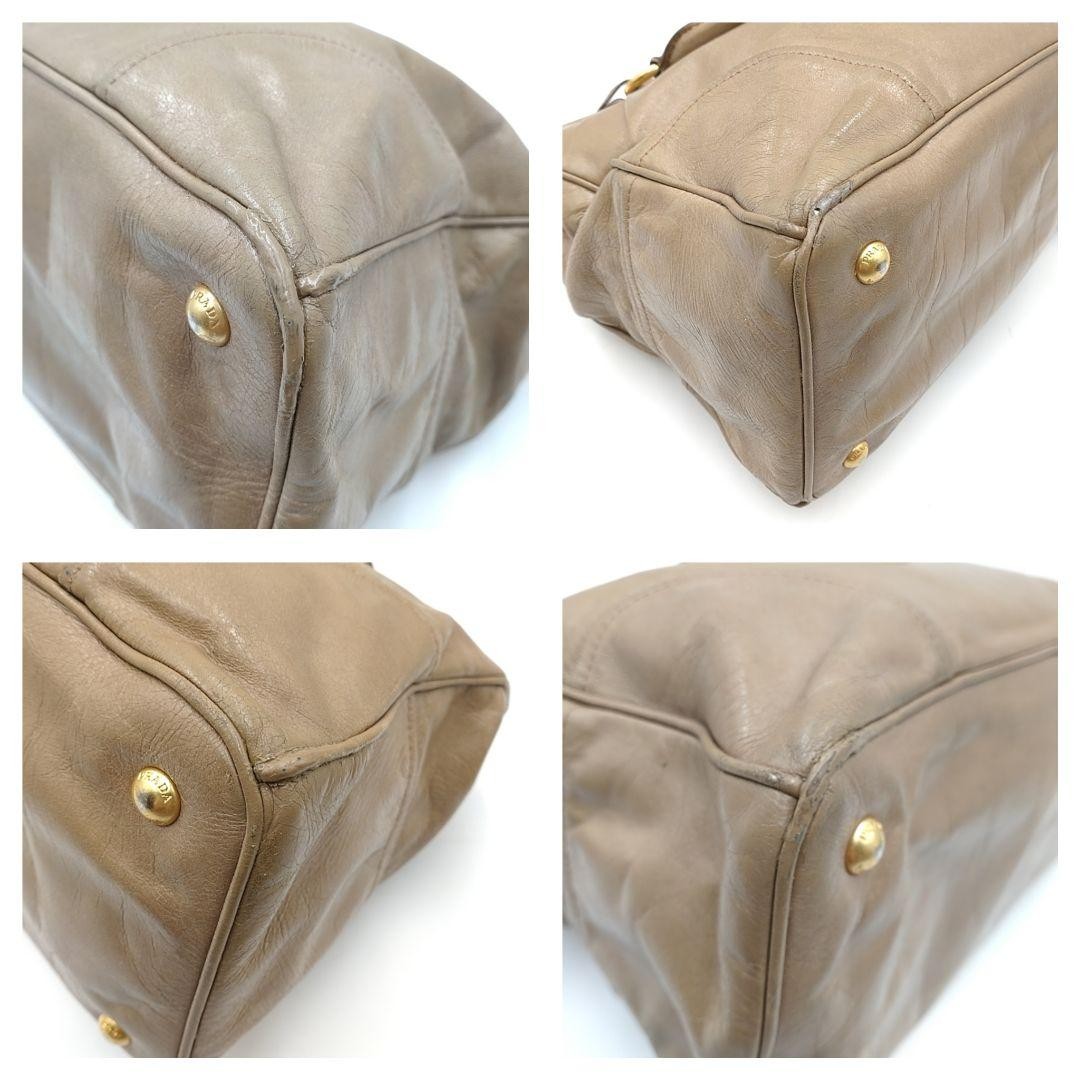 PRADA Hand Bag Tote Purse Leather Mocha Beige Authentic