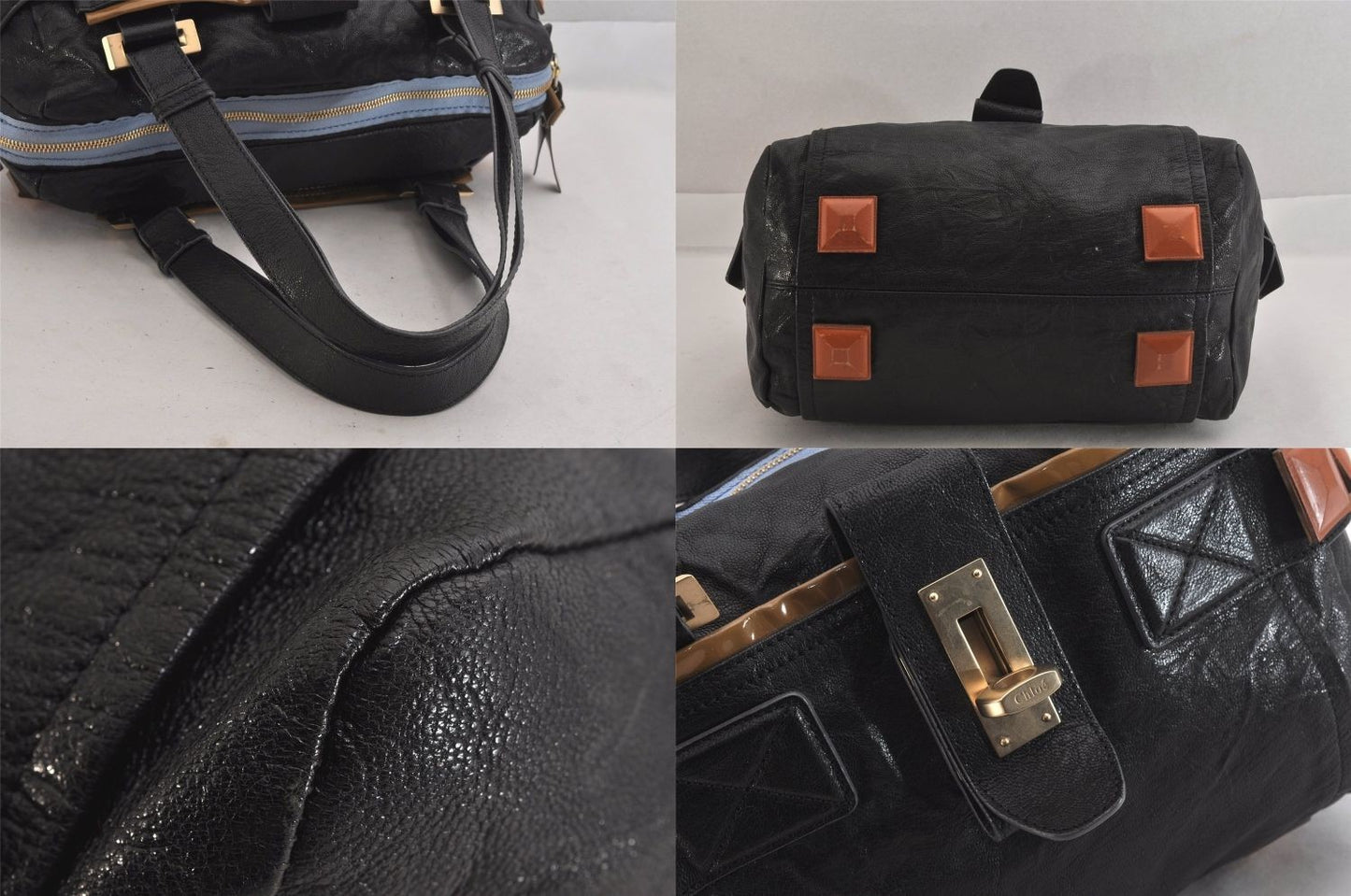 Chloe Hand Bag Tote Purse Boston Bag Leather Black Authentic