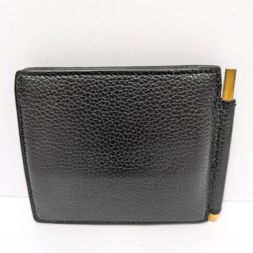 TOM FORD Bi-fold Wallet Flap Compact Purse Money Clip Leather Black Authentic