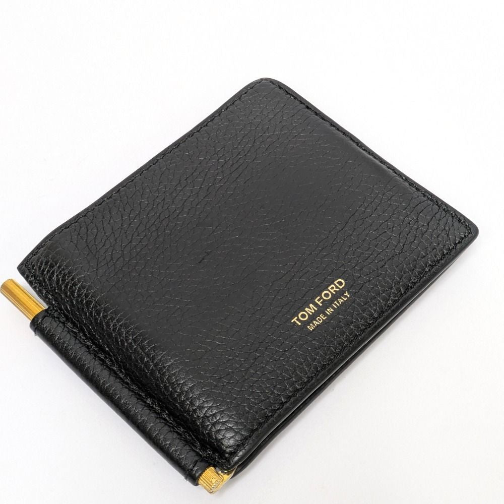 TOM FORD Bi-fold Wallet Flap Compact Purse Money Clip Leather Black Authentic