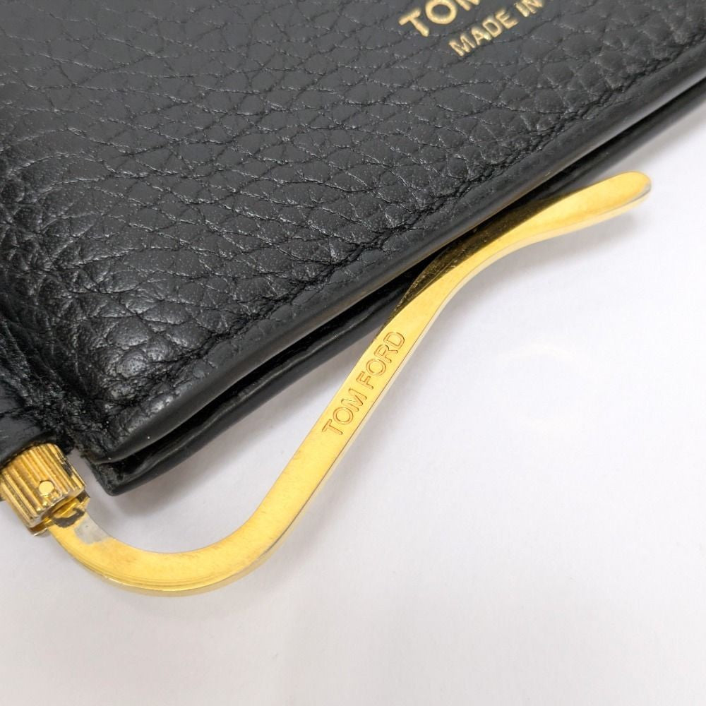 TOM FORD Bi-fold Wallet Flap Compact Purse Money Clip Leather Black Authentic
