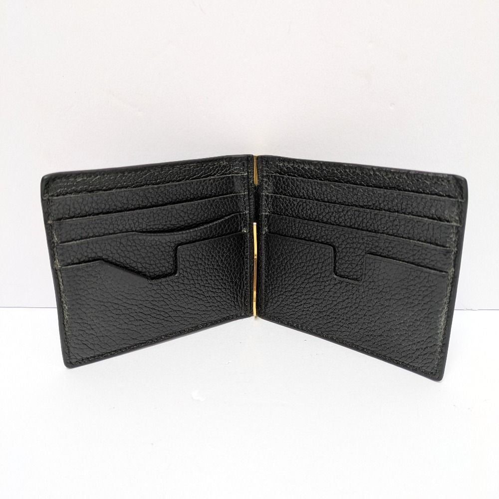 TOM FORD Bi-fold Wallet Flap Compact Purse Money Clip Leather Black Authentic
