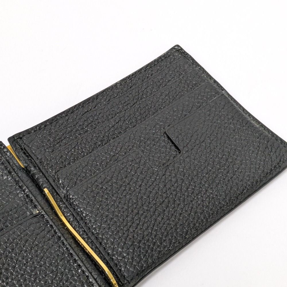 TOM FORD Bi-fold Wallet Flap Compact Purse Money Clip Leather Black Authentic