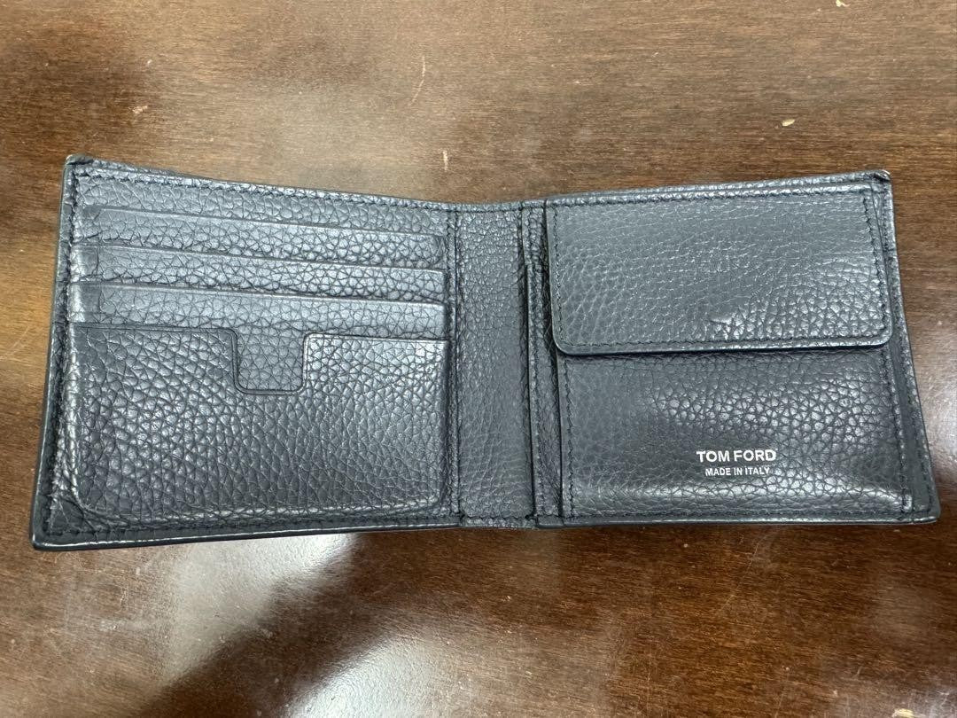 TOM FORD Bi-fold Wallet Flap Compact Purse Leather Navy Black Authentic