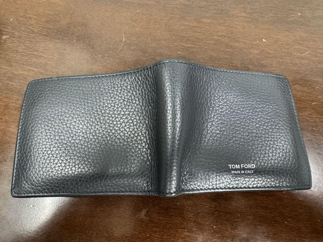 TOM FORD Bi-fold Wallet Flap Compact Purse Leather Navy Black Authentic