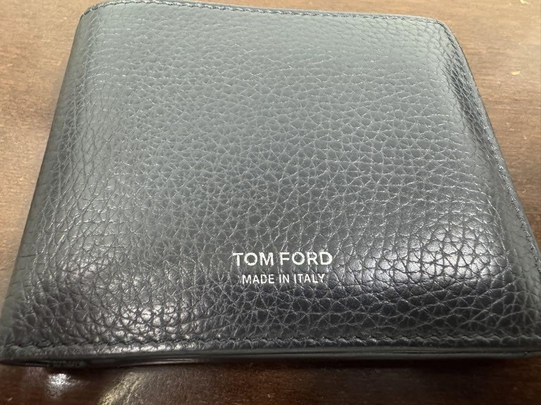 TOM FORD Bi-fold Wallet Flap Compact Purse Leather Navy Black Authentic