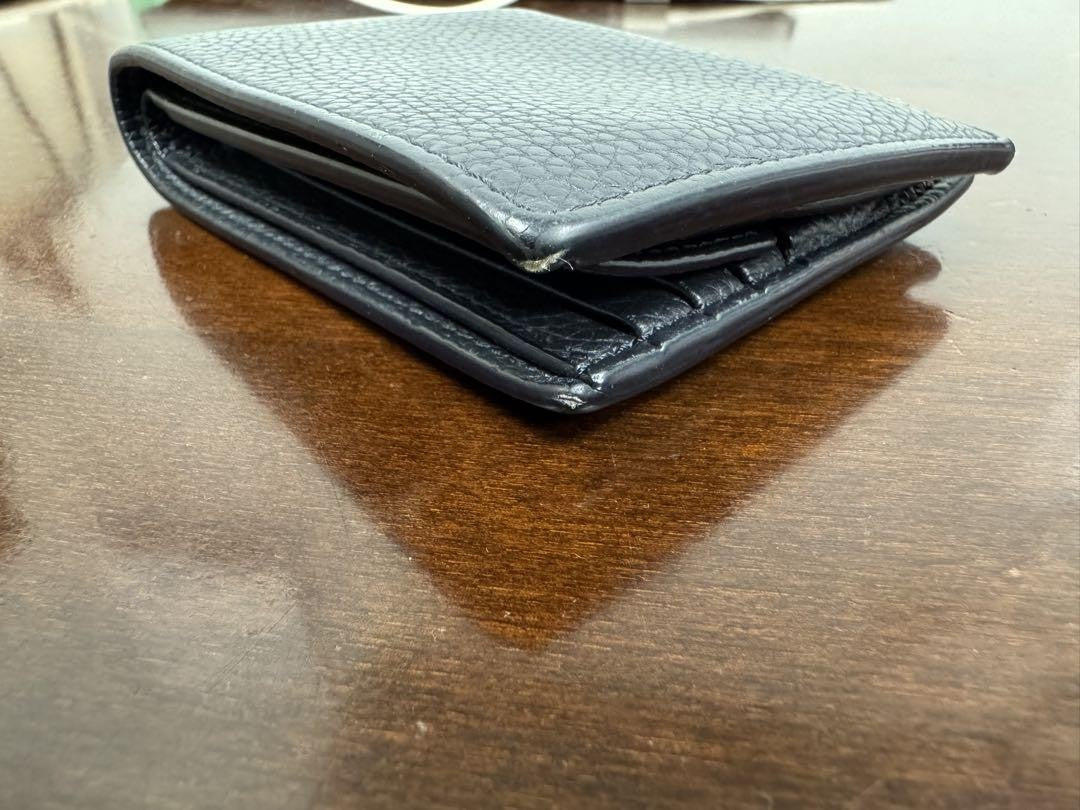 TOM FORD Bi-fold Wallet Flap Compact Purse Leather Navy Black Authentic