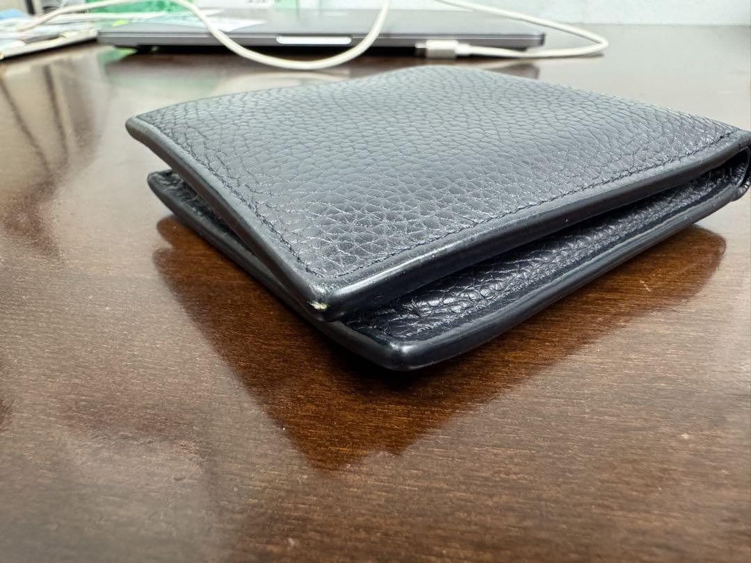 TOM FORD Bi-fold Wallet Flap Compact Purse Leather Navy Black Authentic