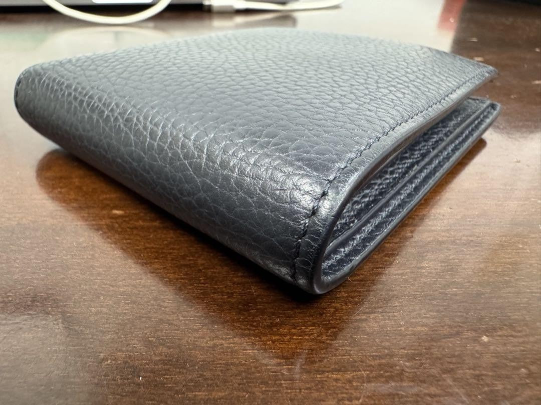 TOM FORD Bi-fold Wallet Flap Compact Purse Leather Navy Black Authentic