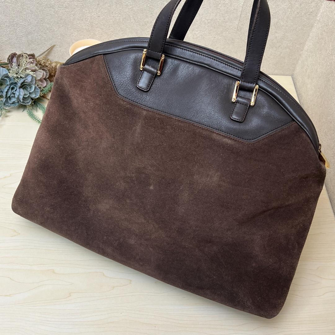 LOEWE Hand Bag Tote Purse Anagram Suede Leather Brown Authentic