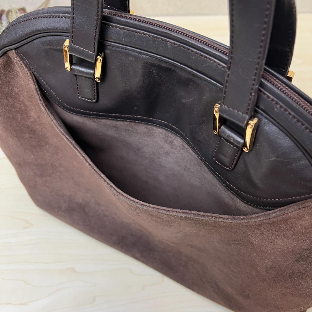 LOEWE Hand Bag Tote Purse Anagram Suede Leather Brown Authentic