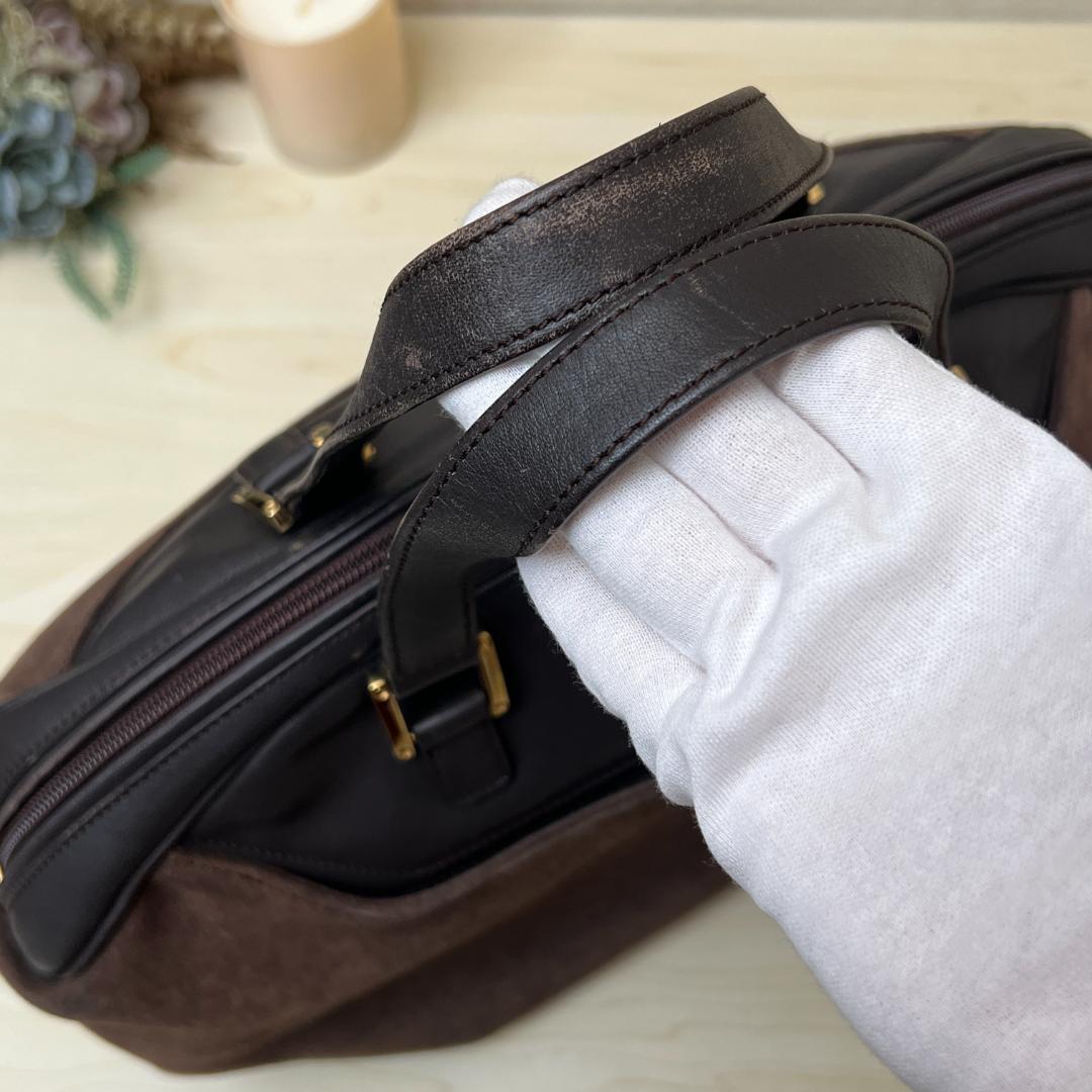 LOEWE Hand Bag Tote Purse Anagram Suede Leather Brown Authentic