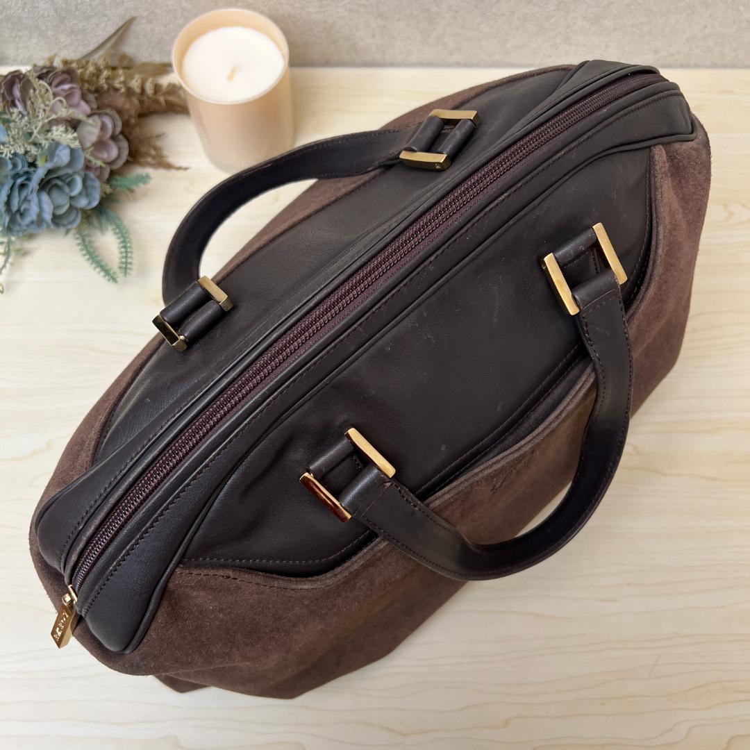 LOEWE Hand Bag Tote Purse Anagram Suede Leather Brown Authentic