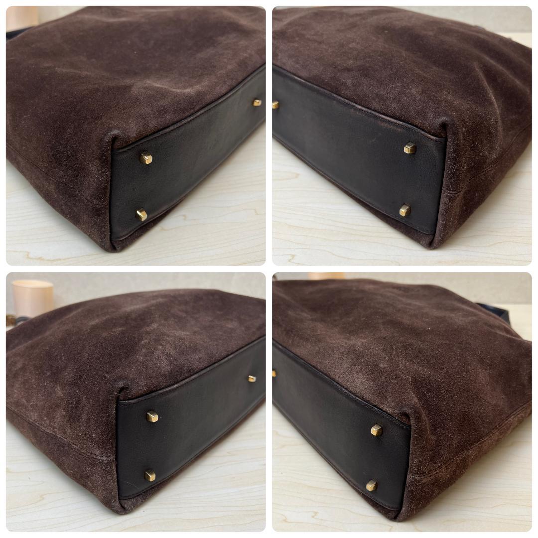 LOEWE Hand Bag Tote Purse Anagram Suede Leather Brown Authentic