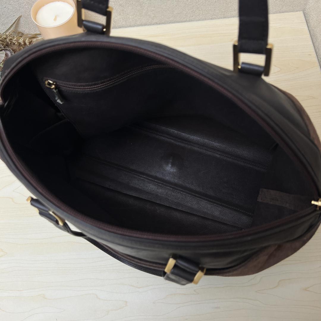 LOEWE Hand Bag Tote Purse Anagram Suede Leather Brown Authentic