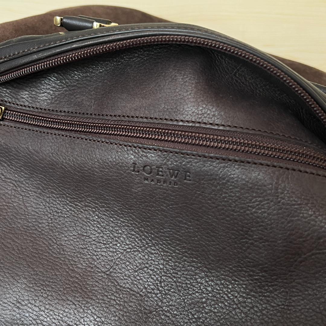LOEWE Hand Bag Tote Purse Anagram Suede Leather Brown Authentic