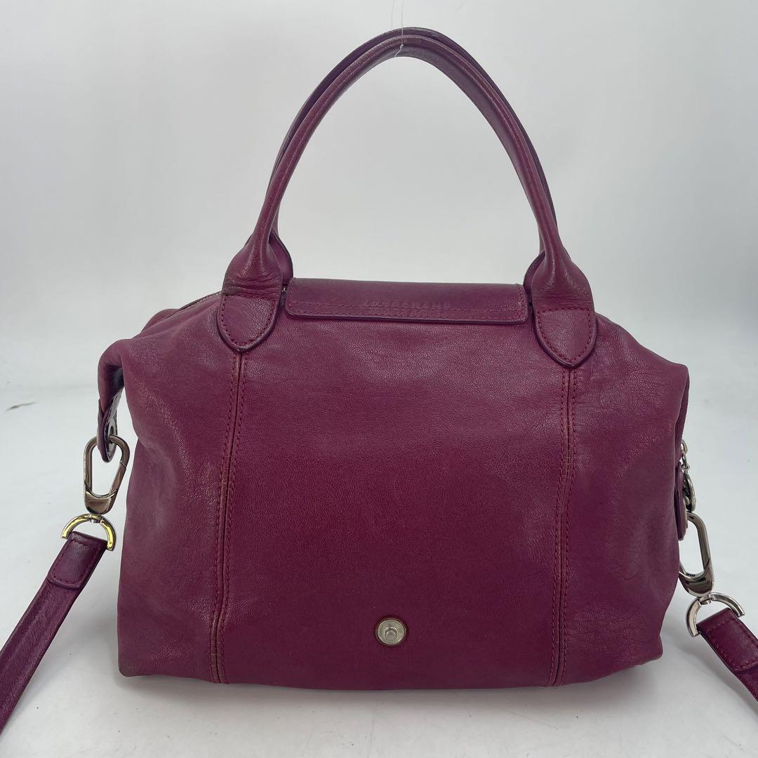 Longchamp handbag Purse Le Pliage Purple Leather Authentic Women's Used