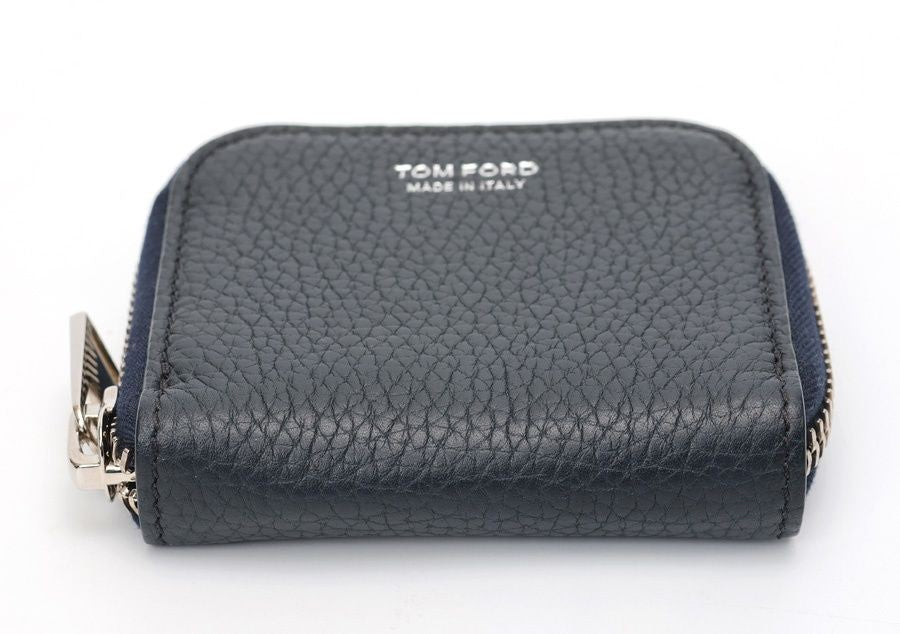 TOM FORD Coin Case Wallet Purse Compact Leather Navy Authentic