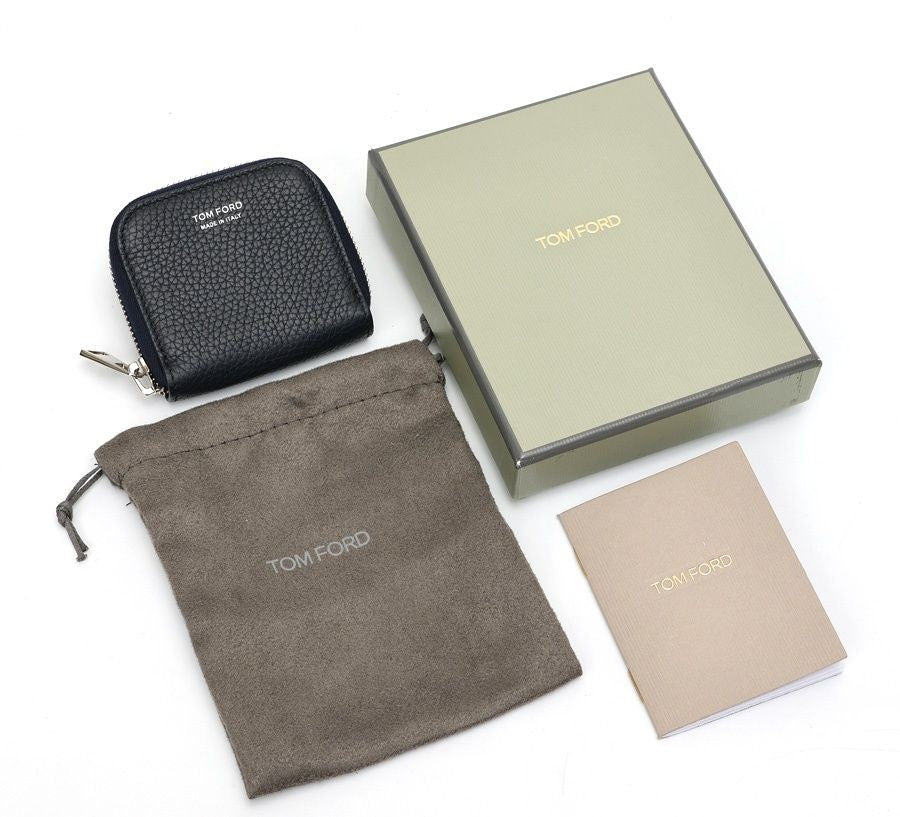 TOM FORD Coin Case Wallet Purse Compact Leather Navy Authentic