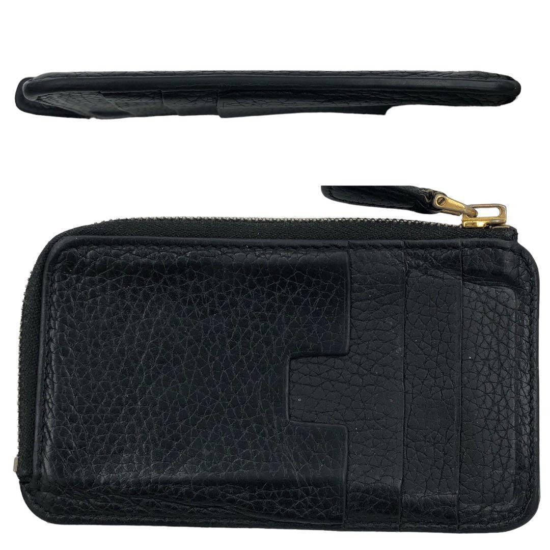 TOM FORD Coin Case Card Holder Wallet Purse Compact Leather Black Authentic