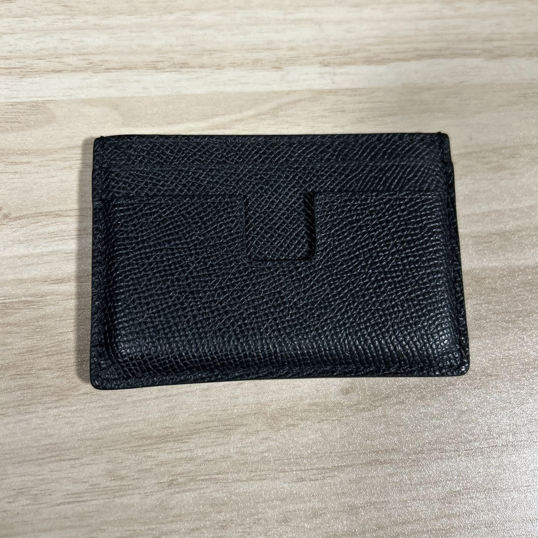 TOM FORD Card Case Holder Wallet Compact Purse Logo Leather Black Authentic
