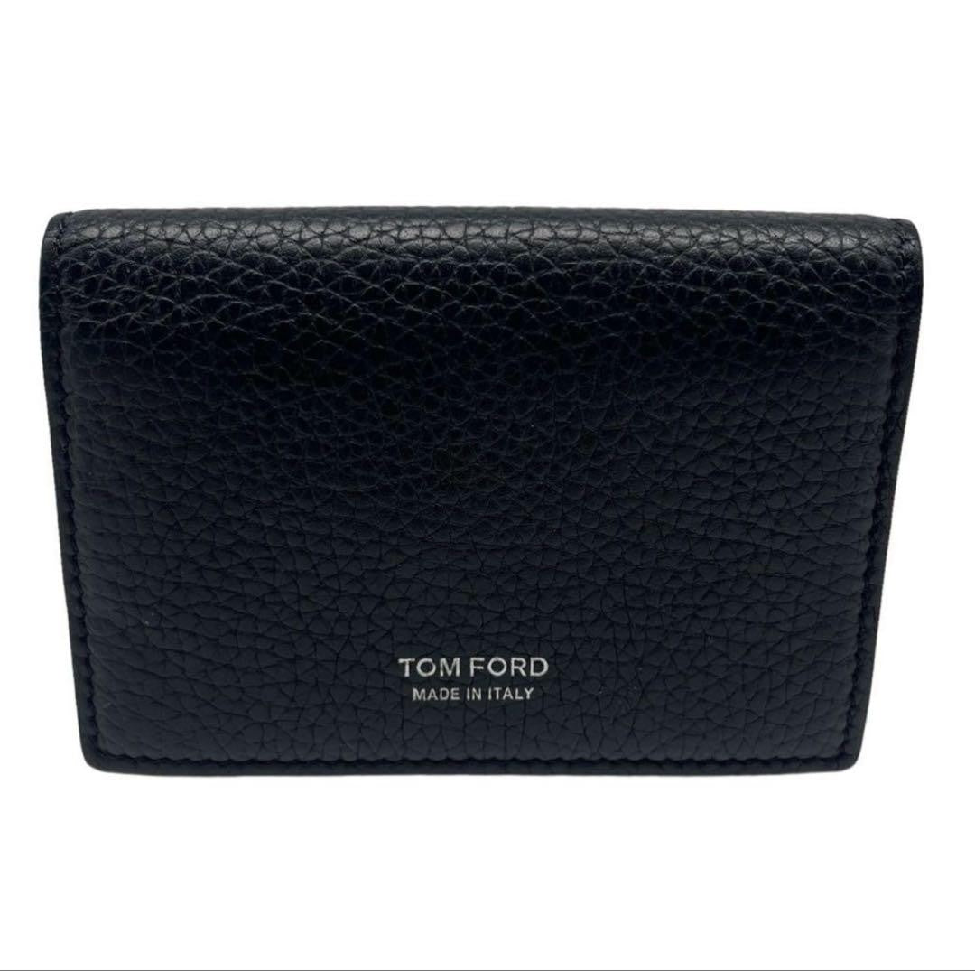 TOM FORD Bi-fold Card Holder Wallet Case Flap Purse Compact Leather Black Auth