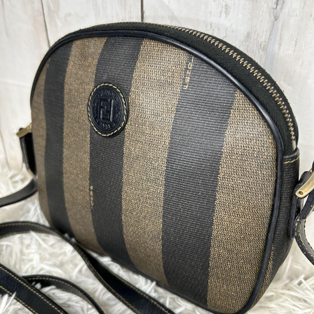 FENDI Shoulder Bag Purse FF Pecan PVC Leather Brown Black Authentic