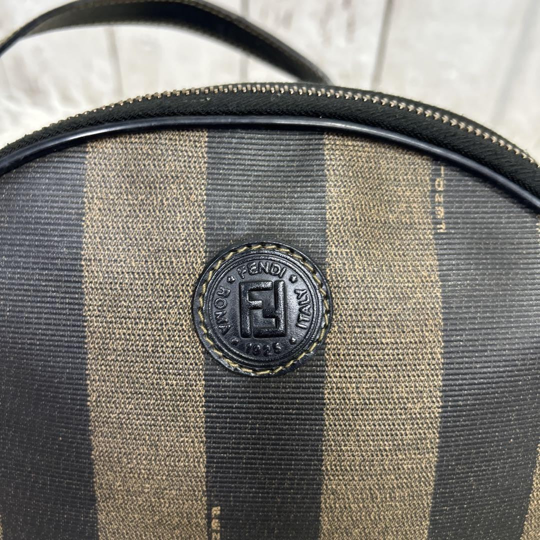 FENDI Shoulder Bag Purse FF Pecan PVC Leather Brown Black Authentic