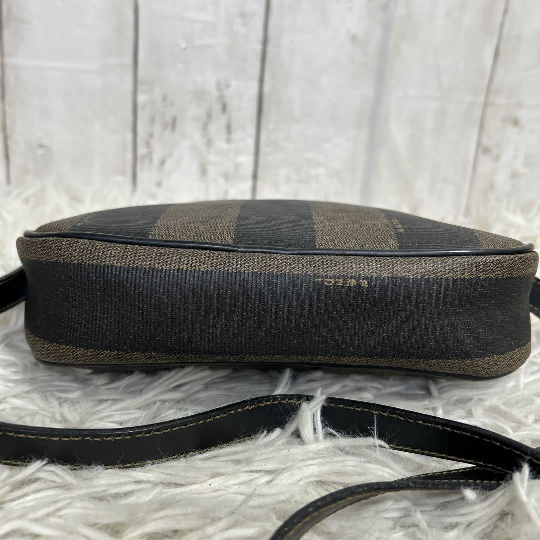 FENDI Shoulder Bag Purse FF Pecan PVC Leather Brown Black Authentic