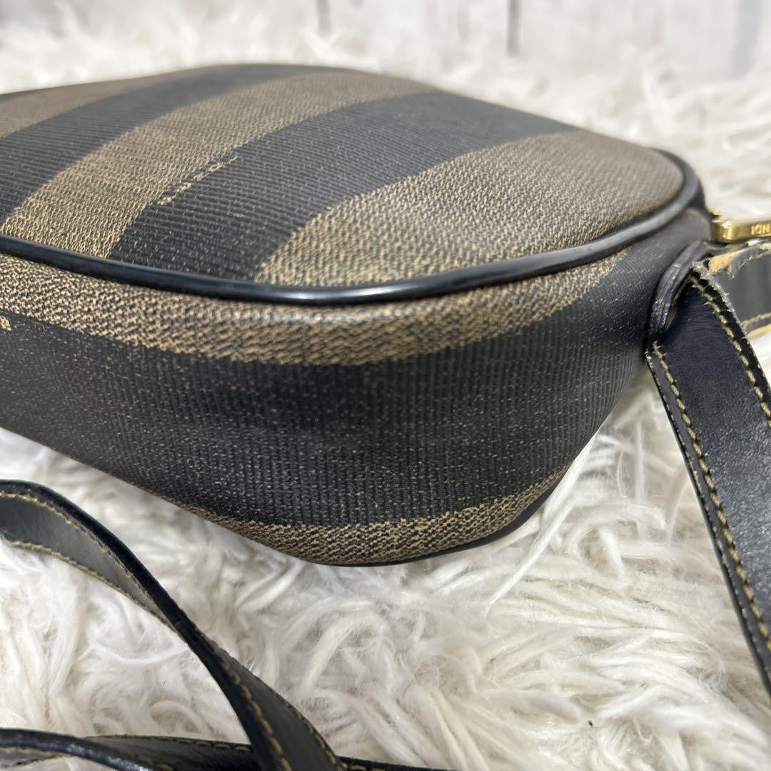 FENDI Shoulder Bag Purse FF Pecan PVC Leather Brown Black Authentic