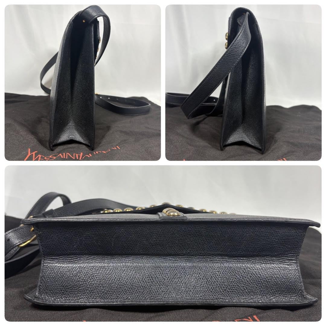 Saint Laurent Shoulder Bag Purse Y Line Leather Black Authentic