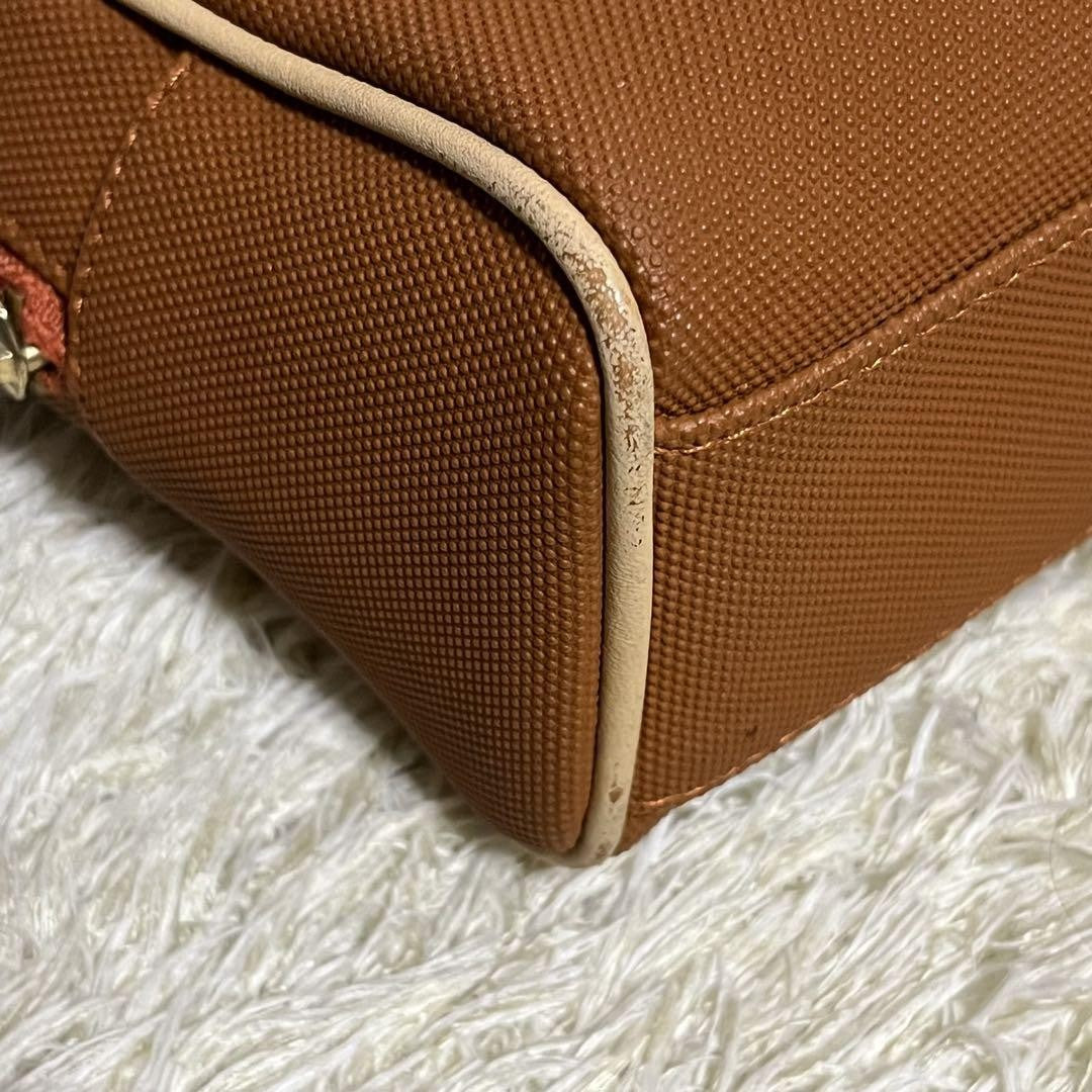 Christian Dior Hand Bag Tote Purse Canvas Leather Orange Beige Gold Authentic