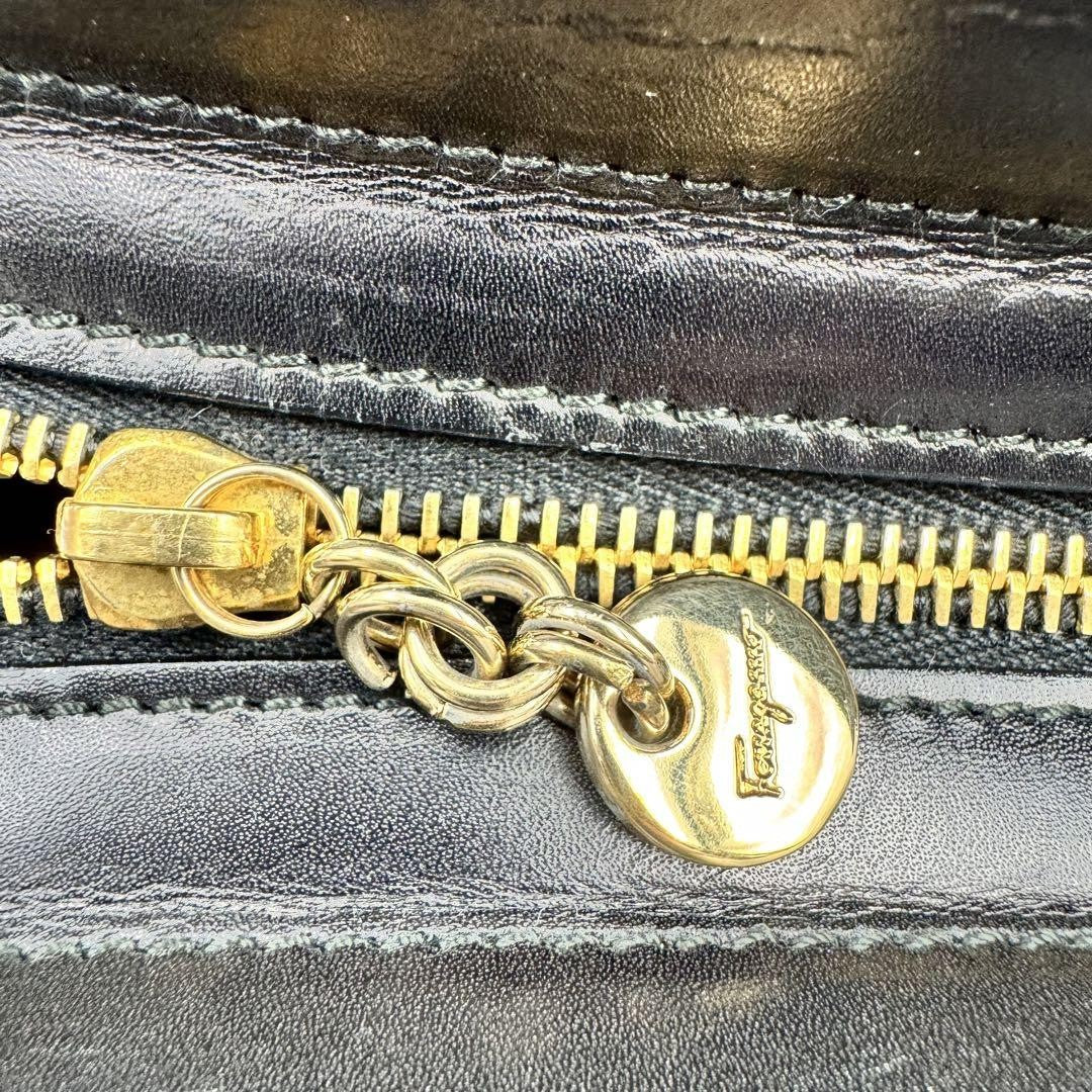 Salvatore Ferragamo handbag Tote Purse VARA RIBBON Leather Black Authentic Used