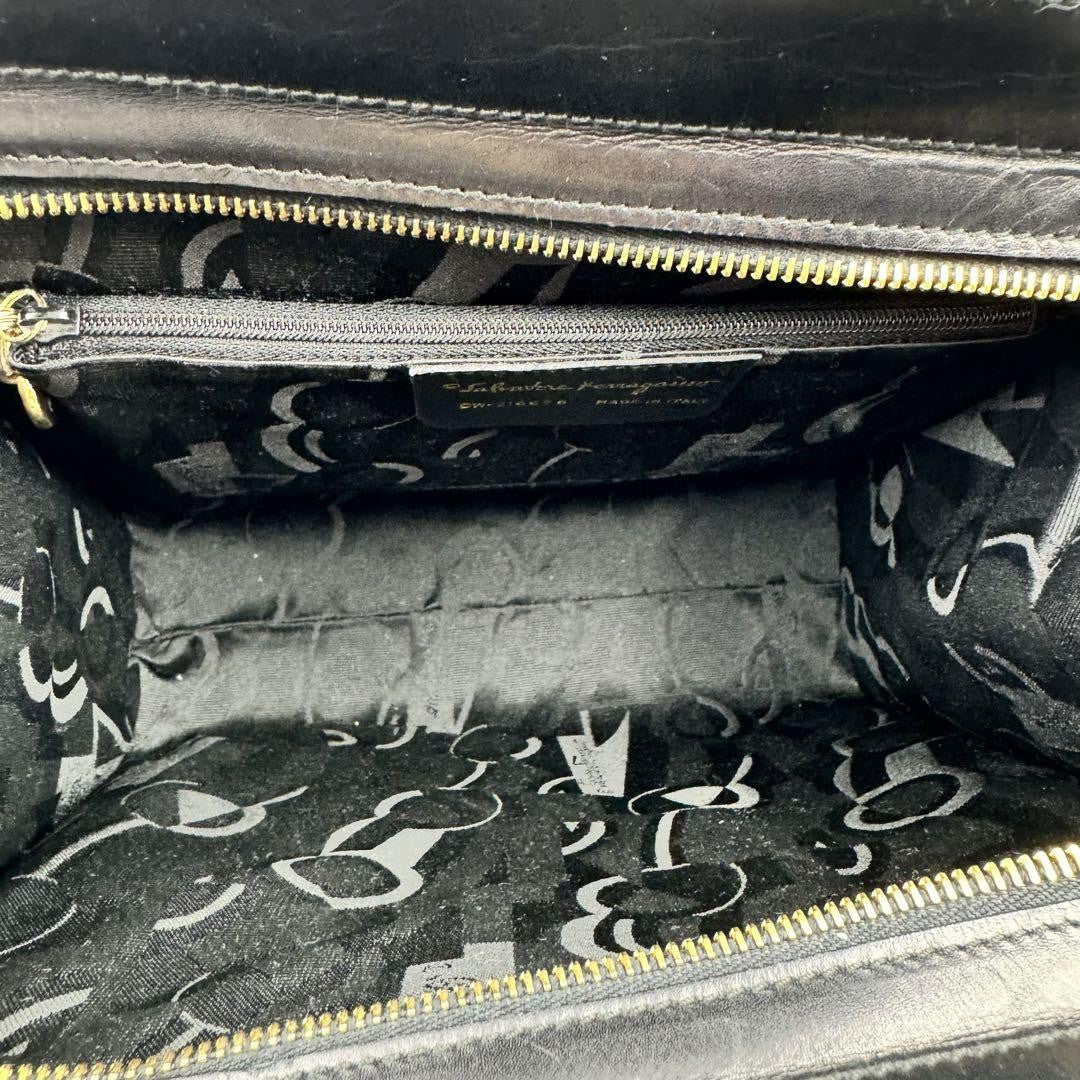 Salvatore Ferragamo handbag Tote Purse VARA RIBBON Leather Black Authentic Used