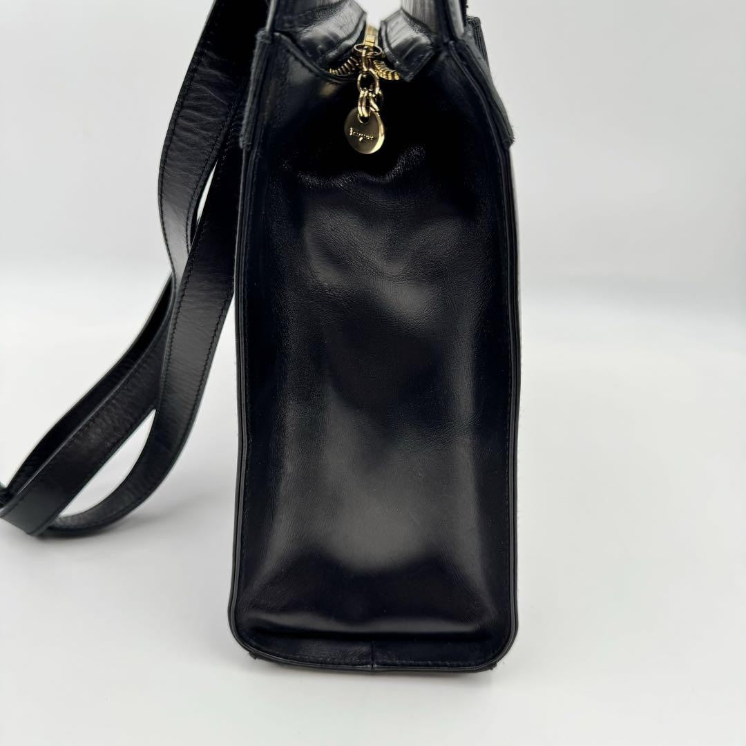Salvatore Ferragamo handbag Tote Purse VARA RIBBON Leather Black Authentic Used