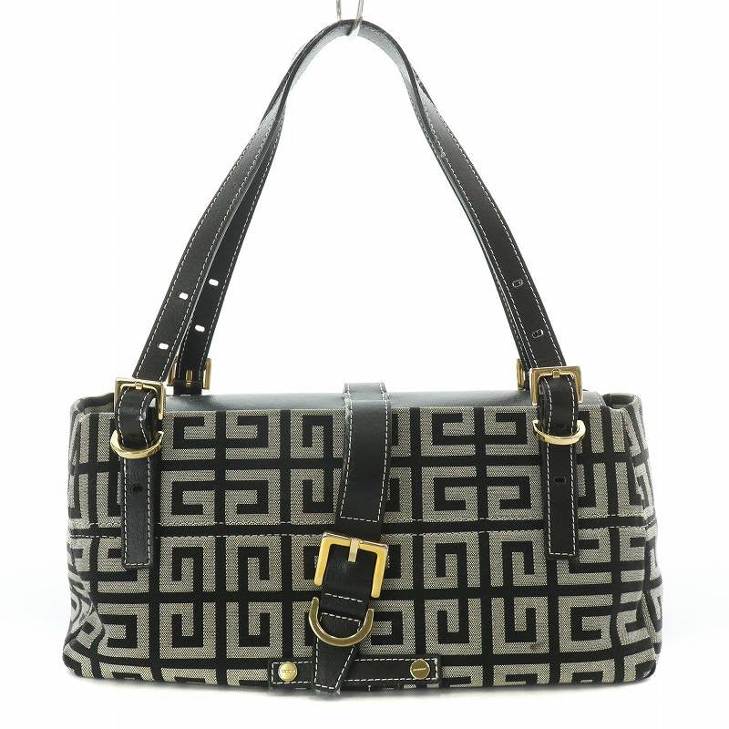 GIVENCHY Hand Bag Tote Purse 4G Canvas Leather Gray Black Authentic
