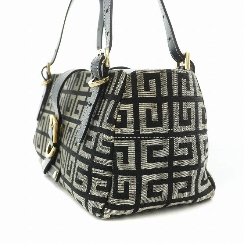 GIVENCHY Hand Bag Tote Purse 4G Canvas Leather Gray Black Authentic