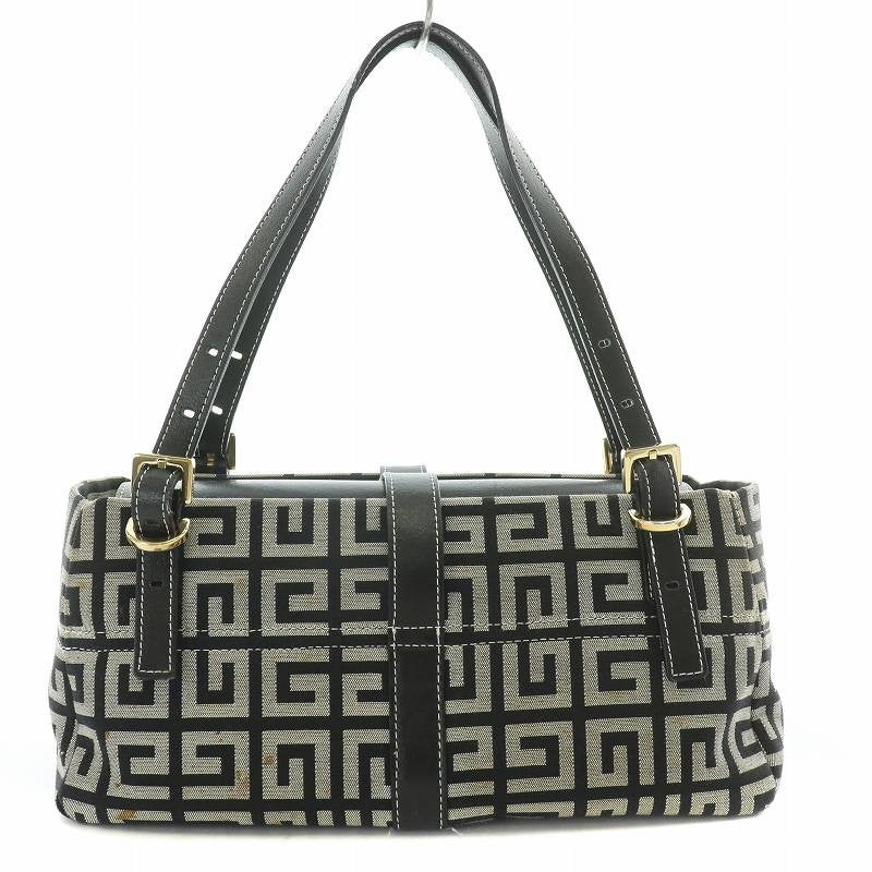 GIVENCHY Hand Bag Tote Purse 4G Canvas Leather Gray Black Authentic