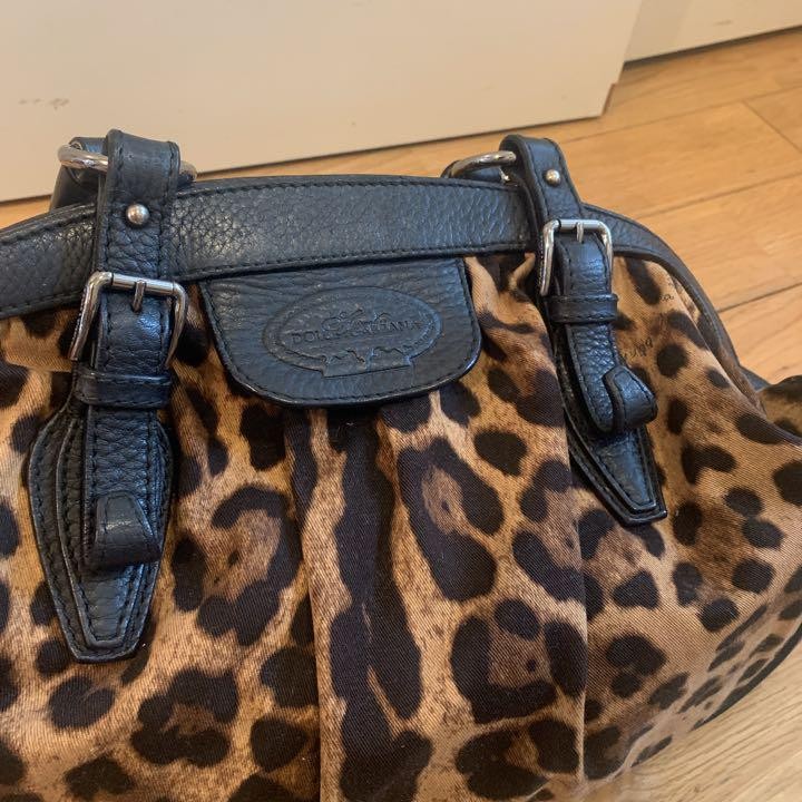 Dolce & Gabbana Hand Bag Tote Purse Leopard Leather Canvas Authentic