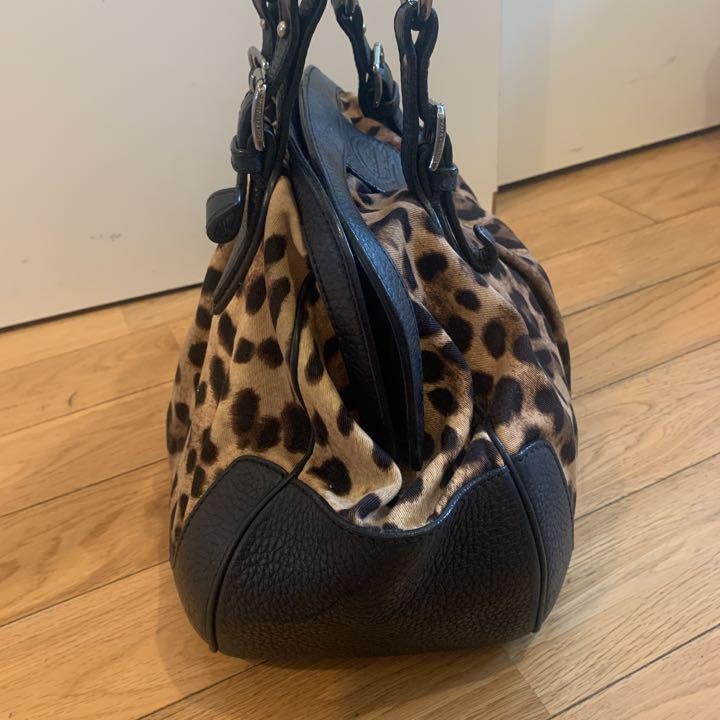 Dolce & Gabbana Hand Bag Tote Purse Leopard Leather Canvas Authentic