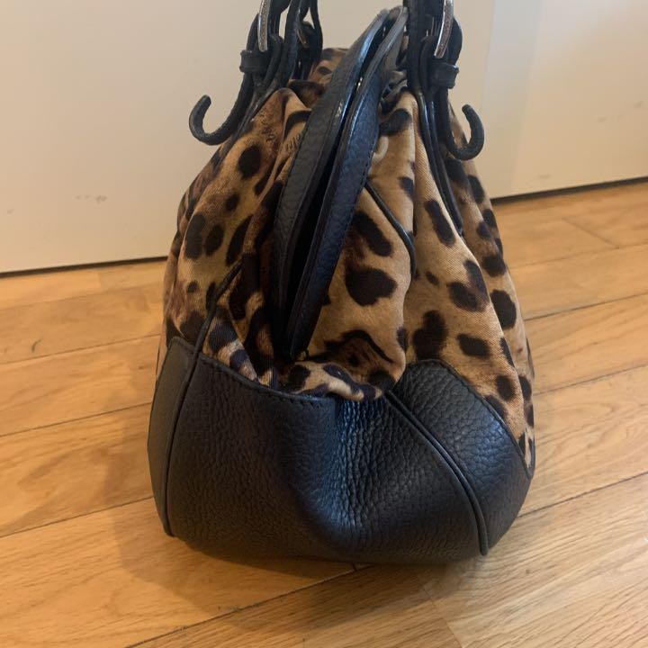 Dolce & Gabbana Hand Bag Tote Purse Leopard Leather Canvas Authentic