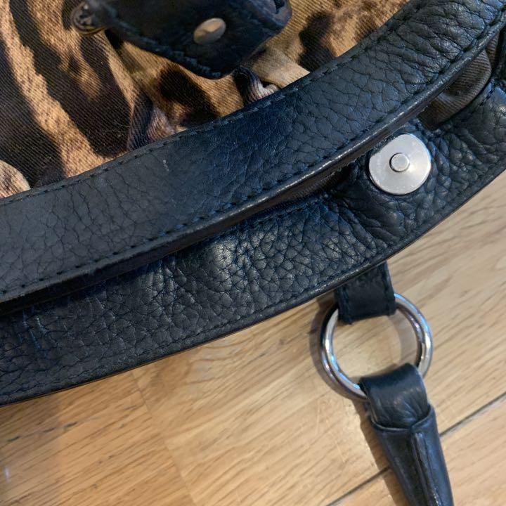 Dolce & Gabbana Hand Bag Tote Purse Leopard Leather Canvas Authentic