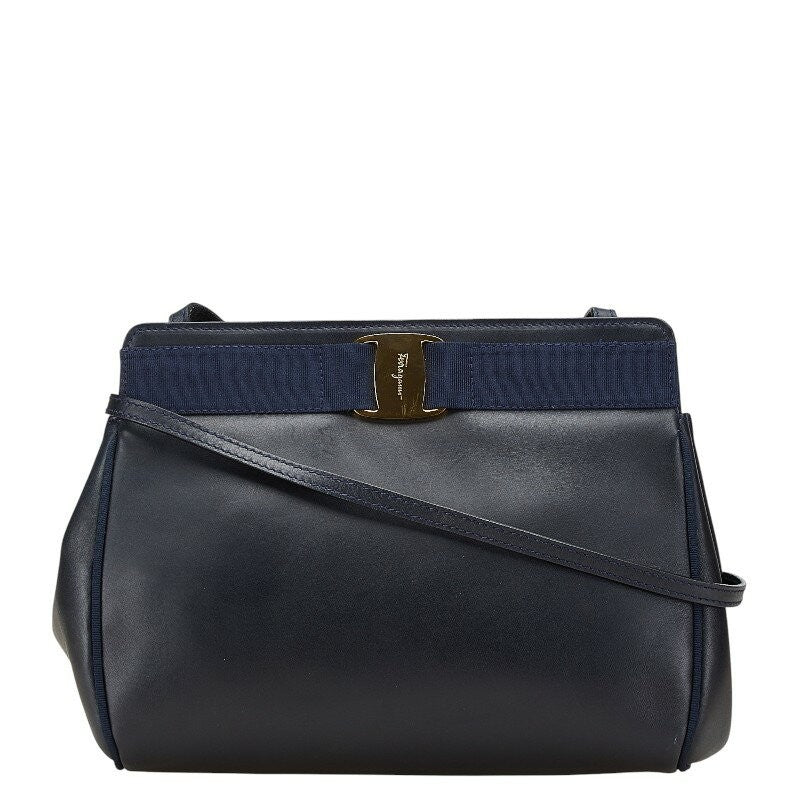 Salvatore Ferragamo VARA RIBBON Purse Shoulder bag Navy Authentic Used Women's
