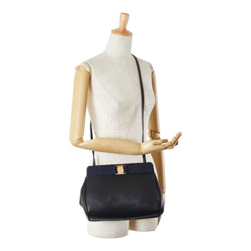 Salvatore Ferragamo VARA RIBBON Purse Shoulder bag Navy Authentic Used Women's