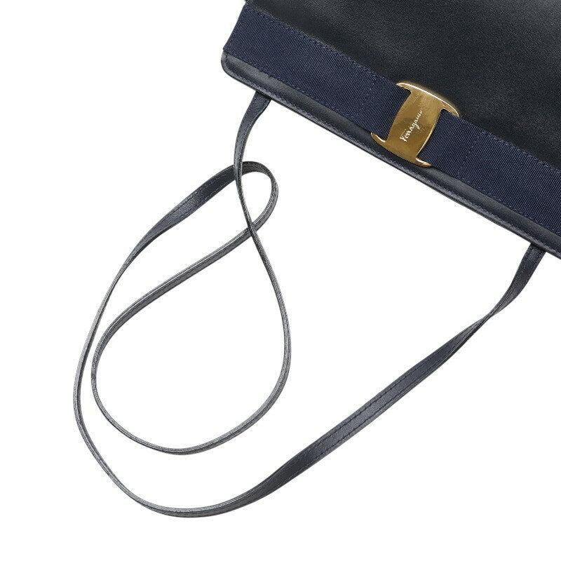 Salvatore Ferragamo VARA RIBBON Purse Shoulder bag Navy Authentic Used Women's